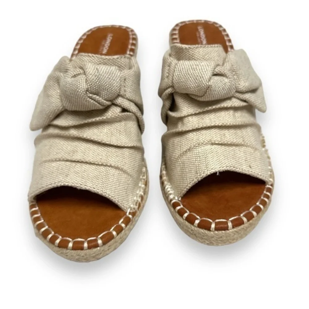 LONDON FOG Womens Heidi Espadrille Wedge Sandals sz 10M‎ Knotty Bow tan (1492)